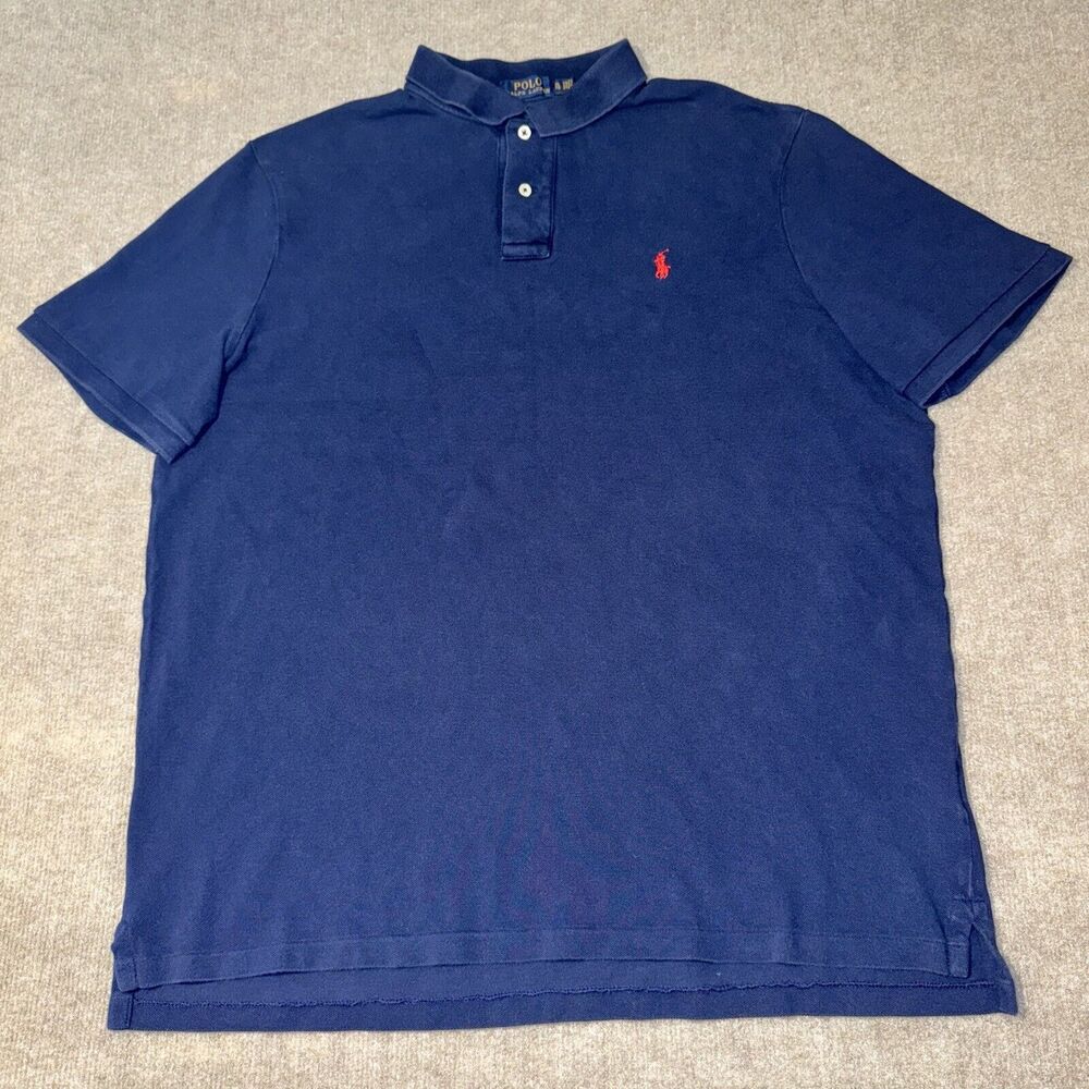 Polo Ralph Lauren Shirt Men's XL Navy Blue 100% Cotton Classic Fit Red Pony Logo